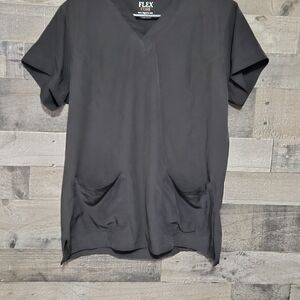 Black V-Neck Scrub Top with Pockets